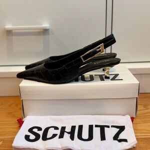 SCHUTZ Black Croc-Embossed Slingback Heels